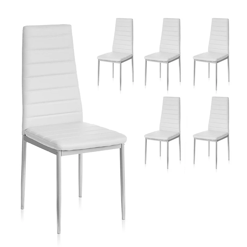 Set 6 Sedie 41x41x96 cm in Similpelle da Interno Bianche