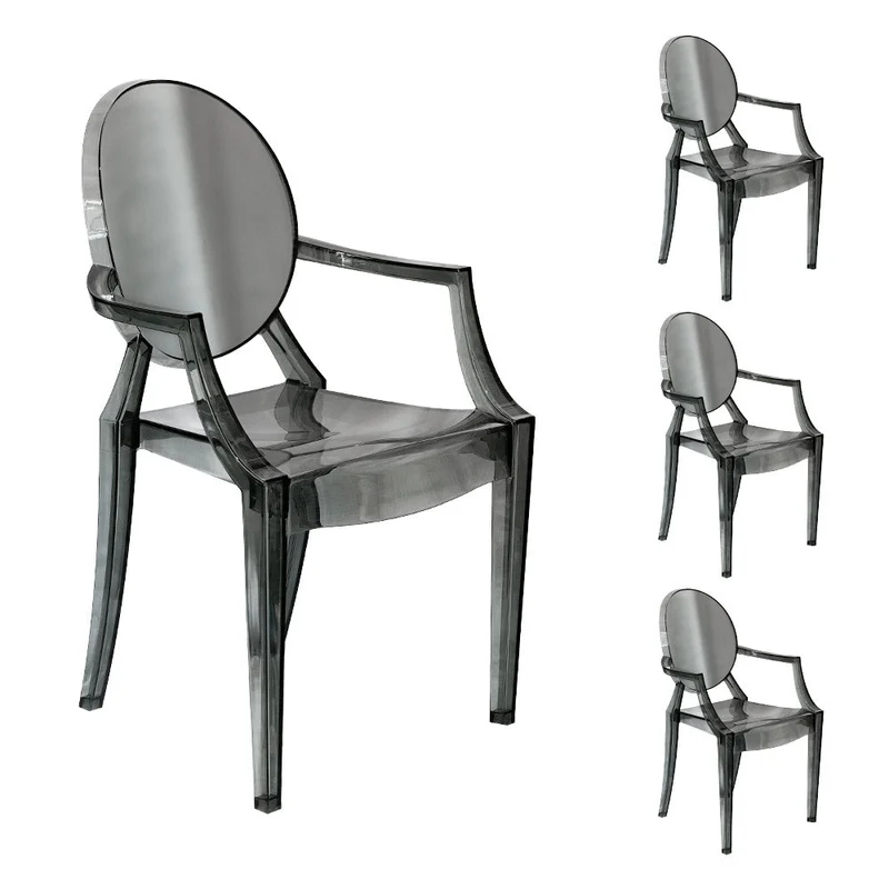 Set 4 Sedie con Braccioli 54x48,5x92 cm in Policarbonato da Interno Elizabet Grigio Fume