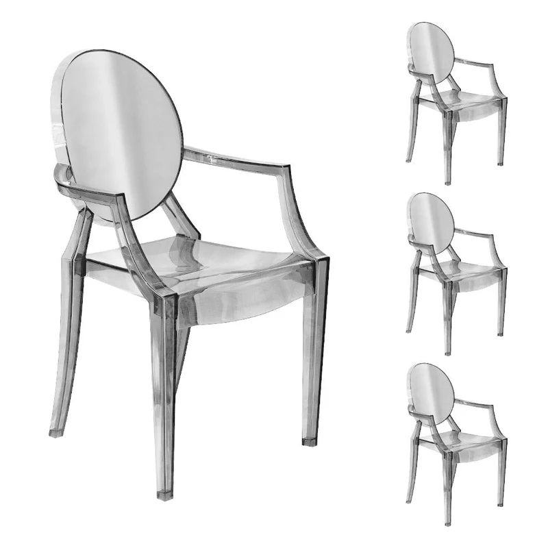 Set 4 Sedie con Braccioli 54x48,5x92 cm in Policarbonato da Interno Elizabet Trasparente