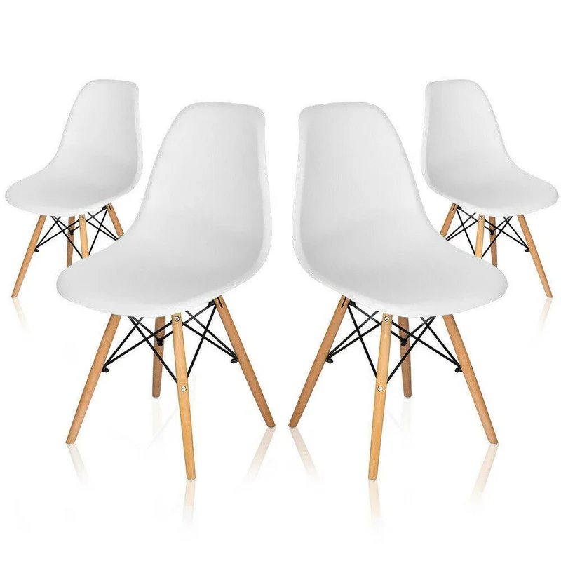 Set 4 Sedie con Stuttura in Legno e Seduta in Resina Luka Bianche