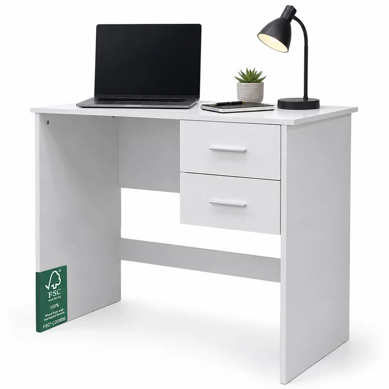Scrivania da Ufficio Salvaspazio 90x48x75 cm con Cassetti in Melamina Bianco