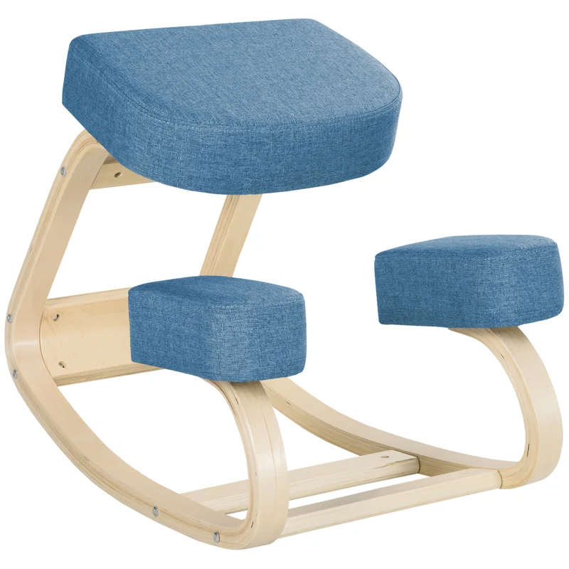 EasyComfort Sedia Ergonomica con Inginocchiatoio in Legno di Betulla e Cuscino, 51x69x58cm, Blu