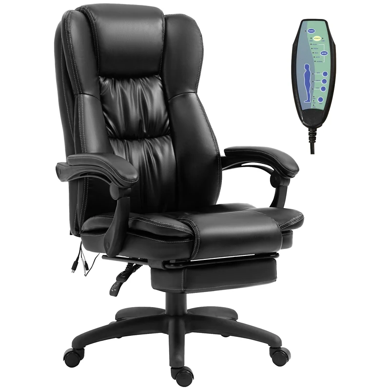 EasyComfort Sedia da Ufficio ad Altezza Regolabile con 6 Punti Massaggianti, in Finta Pelle, 68.5x68.5x113-121 cm, Nera