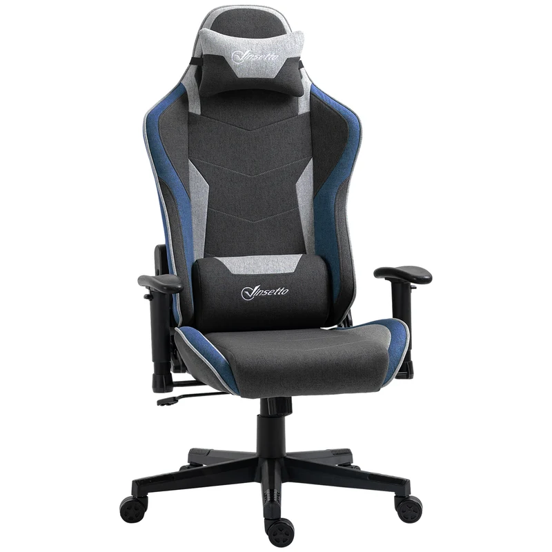 EasyComfort Sedia da Gaming Reclinabile a 150° con Funzione Dondolo, in Tessuto Effetto Lino, 66x53x128-138 cm, Grigio