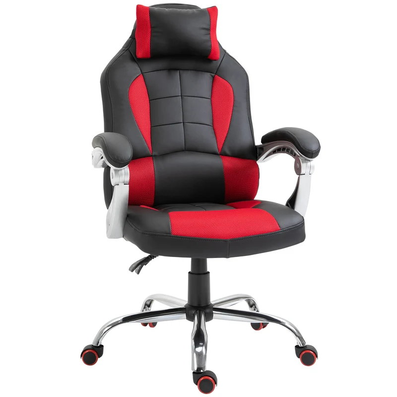 EasyComfort Sedia da Gaming Reclinabile con Supporto Lombare e Poggiatesta in Pelle PU, Rosso e Nero