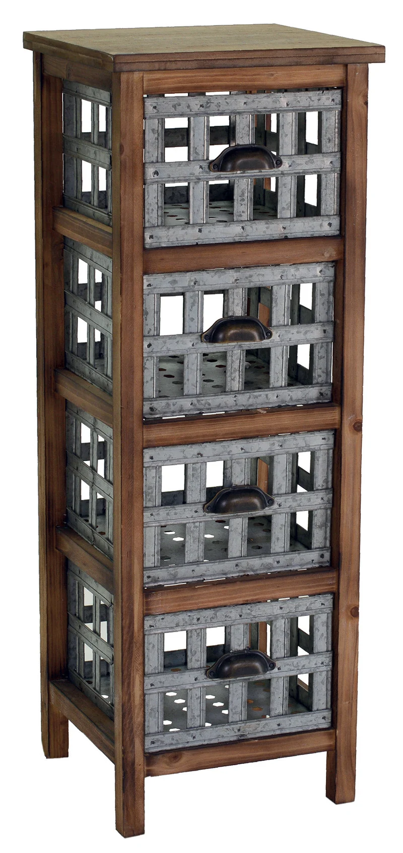 Cassettiera in Legno 4 Cassetti Marrone/Grigio