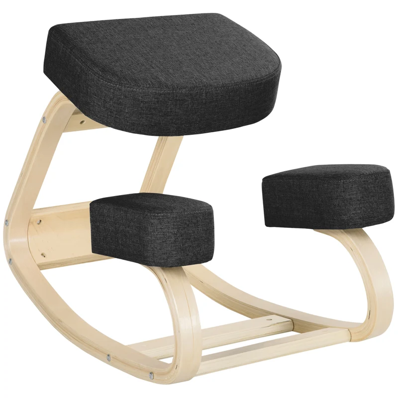 EasyComfort Sedia Ergonomica con Inginocchiatoio in Legno di Betulla e Cuscino, 51x69x58cm, Nero