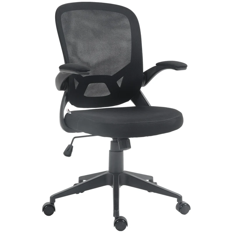 EasyComfort Sedia da Ufficio Ergonomica con Altezza Regolabile, Braccioli Ribaltabili e Tessuto a Rete, Nero