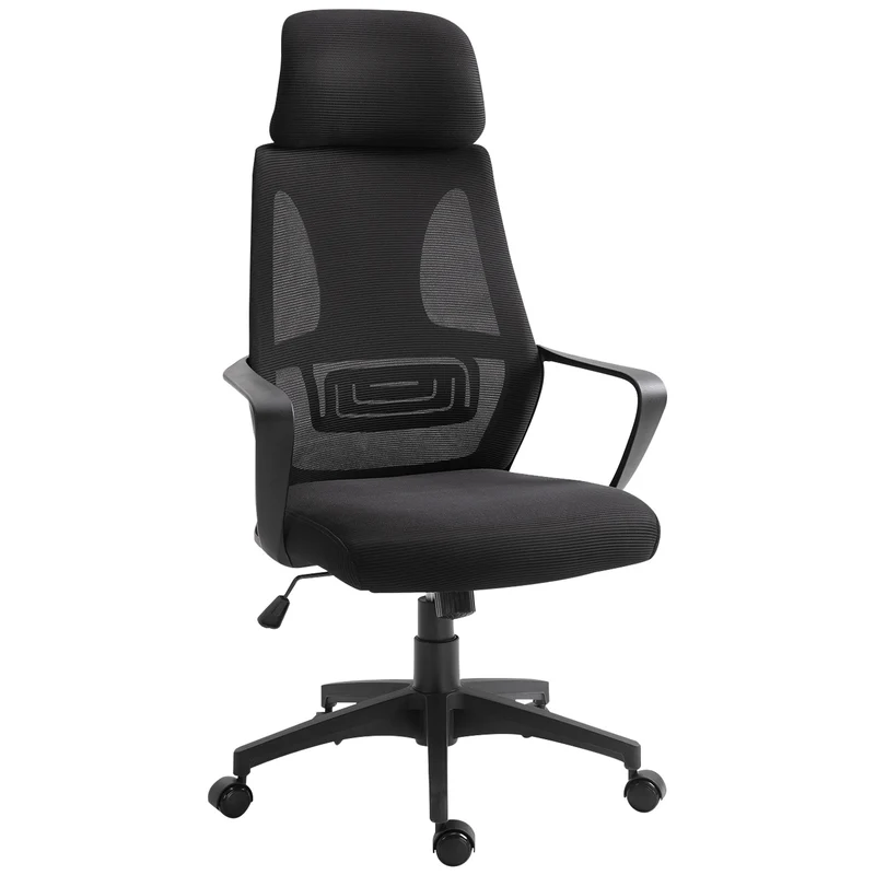 EasyComfort Sedia da Ufficio Reclinabile con Poggiatesta e Supporto Lombare, in Poliestere, 64x55x116-126 cm, Nero