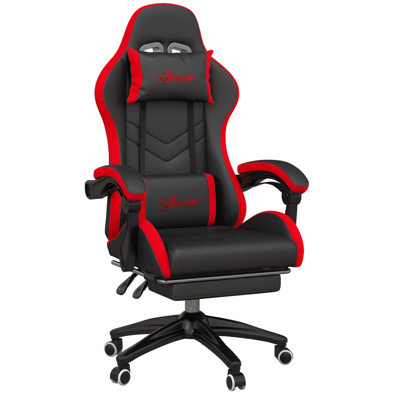 EasyComfort Sedia da Gaming con Altezza Regolabile e Schienale Reclinabile, 65x65x121-129 cm, Nero e Rosso