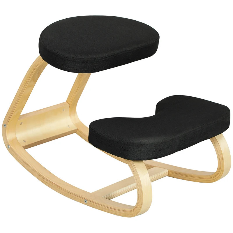 EasyComfort Sedia Inginocchiatoio con Movimento a Dondolo, in Tessuto Effetto Lino e Legno di Betulla, 50x73x55 cm, Nero