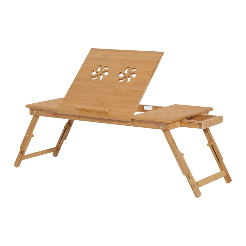EasyComfort Tavolino da Letto per PC Pieghevole e Inclinabile con Cassetto, 72x35x22-30, Colore Legno