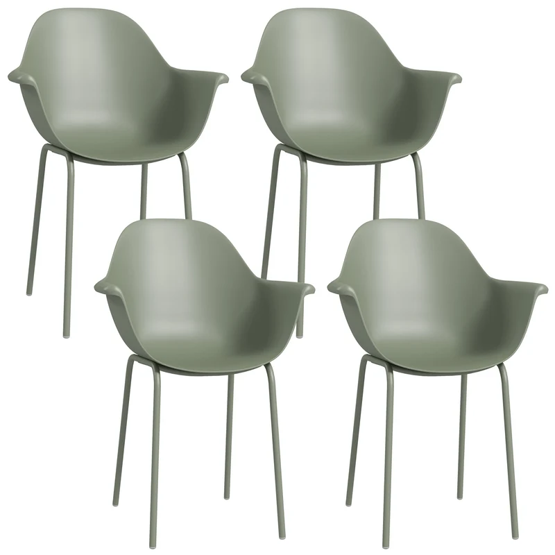 EasyComfort Set 4 Sedie da Giardino con Piedini Antiscivolo, in PP e Acciaio, 59x55x84 cm, Verde