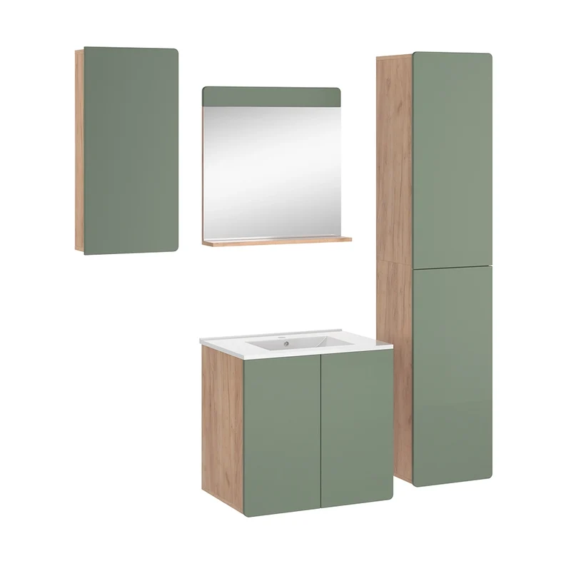 Set di mobili da bagno Izan Rovere dorato/Verde 5 pezzi Vicco