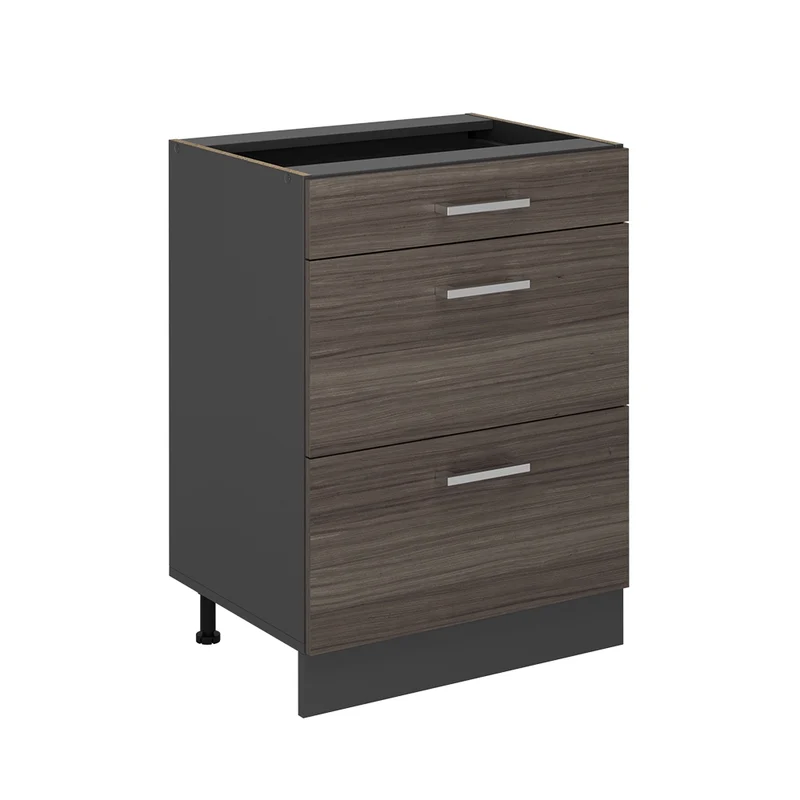 Mobiletto base per cucina R-Line Grigio nobile/Antracite 60 cm con cassetti, senza piano di lavoro Vicco