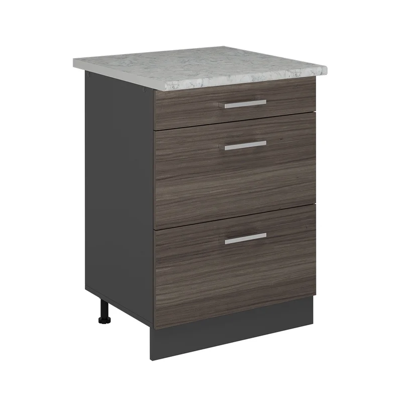 Mobiletto base per cucina R-Line Grigio nobile/Antracite 60 cm con cassetti, marmo AP Vicco