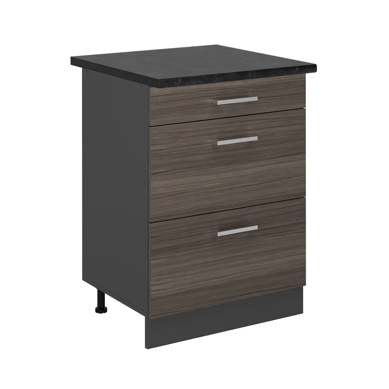 Mobiletto base per cucina R-Line Grigio nobile/Antracite 60 cm con cassetti, PL Antracite Vicco
