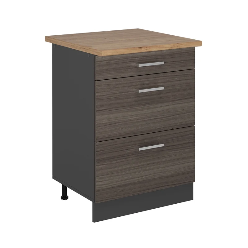 Mobiletto base per cucina R-Line Grigio nobile/Antracite 60 cm con cassetti, PL Rovere Vicco