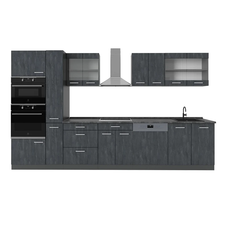 Cucina componibile R-Line Calce nera/Antracite 350 cm senza piano di lavoro Vicco
