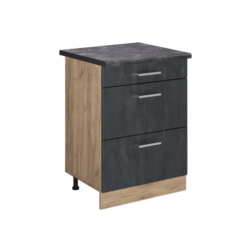 Mobiletto base per cucina R-Line Calce nera/Rovere dorato 60 cm PL Antracite Vicco