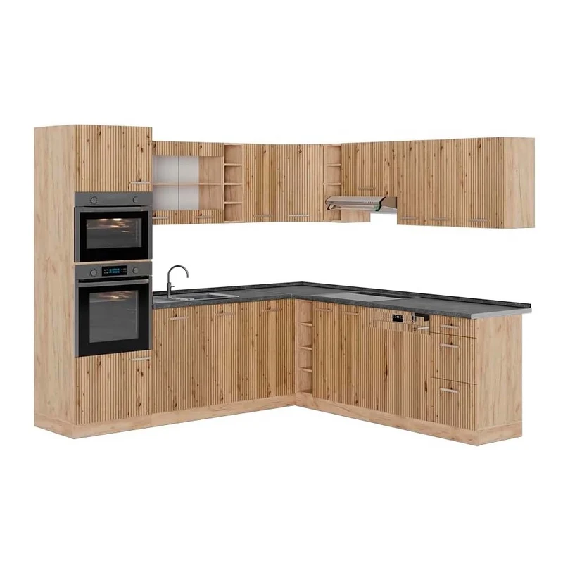 Cucina angolare completa R-Line Rovere artigianale/Rovere dorato 247 x 237 cm, PL Antracite Vicco