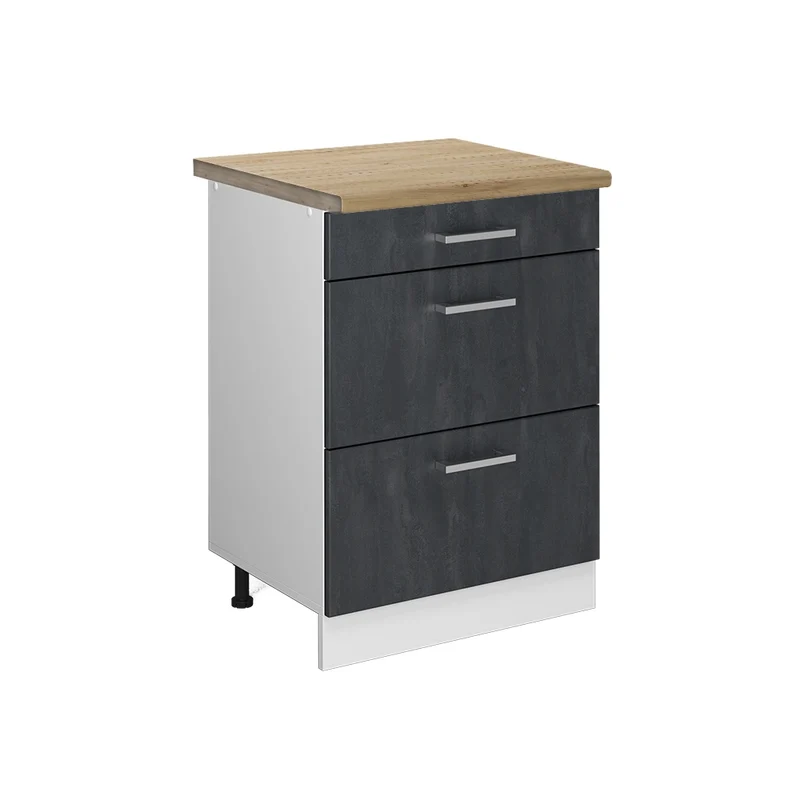 Mobiletto base per cucina R-Line Calce nera/Bianco 60 cm PL Rovere Vicco