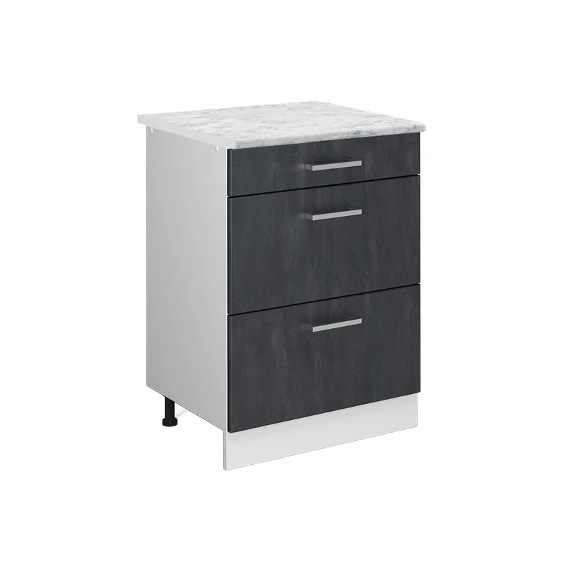 Mobiletto base per cucina R-Line Calce nera/Bianco 60 cm PL Marmo Vicco