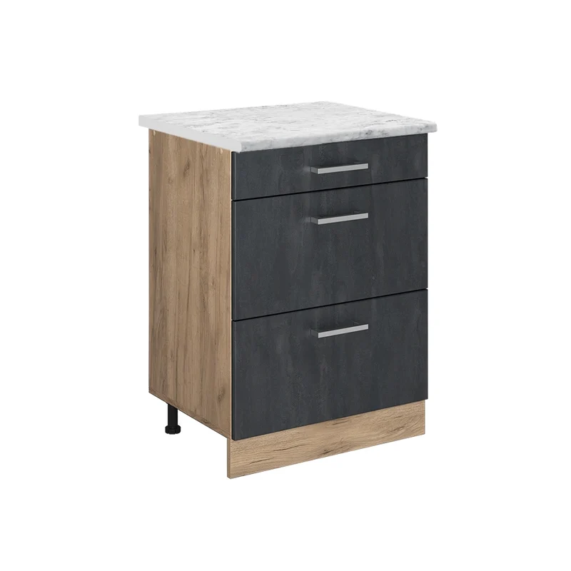 Mobiletto base per cucina R-Line Calce nera/Rovere dorato 60 cm PL Marmo Vicco