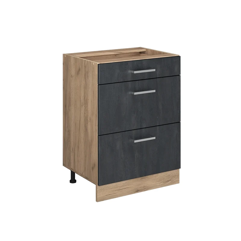 Mobiletto base per cucina R-Line Calce nera/Rovere dorato 60 cm senza piano di lavoro Vicco