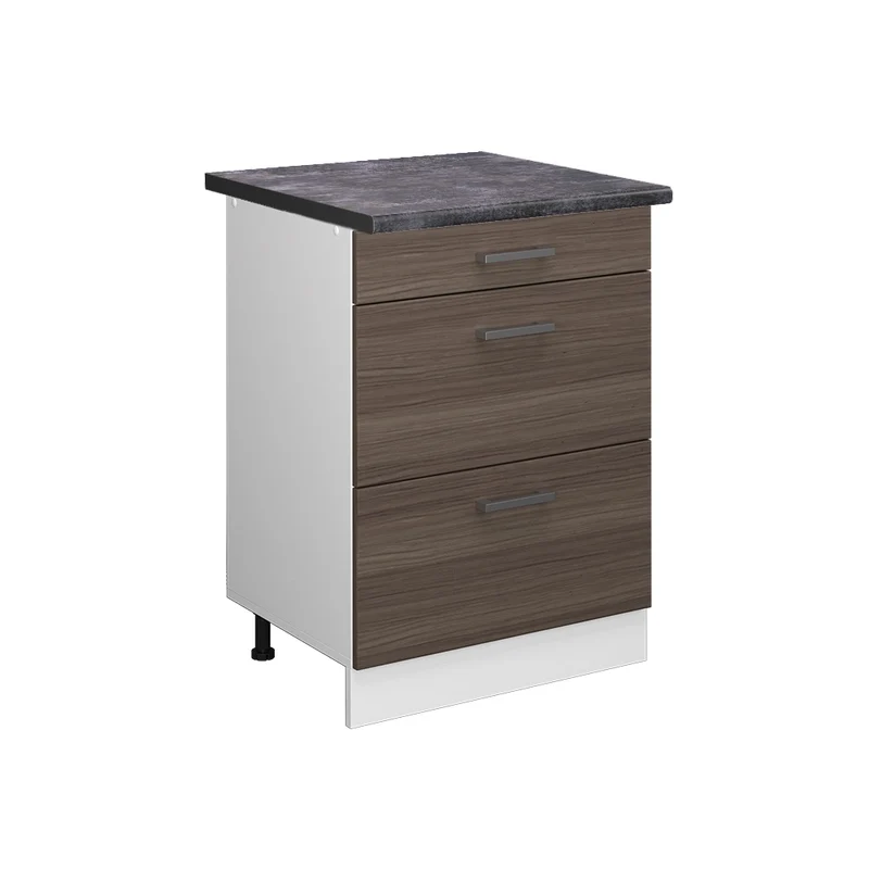 Mobiletto base per cucina R-Line Grigio nobile/Bianco 60 cm con cassetti, PL Antracite Vicco
