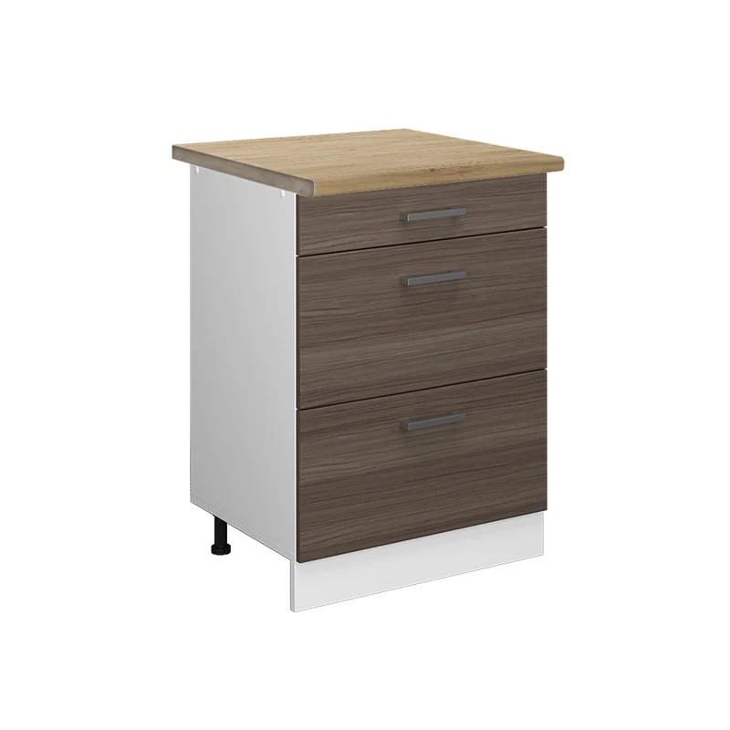Mobiletto base per cucina R-Line Grigio nobile/Bianco 60 cm con cassetti, PL Rovere Vicco