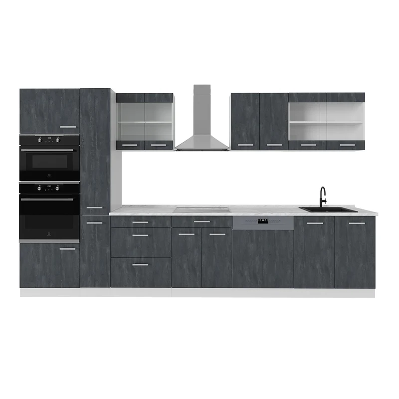 Cucina componibile R-Line Calce nera/Bianco 350 cm senza piano di lavoro Vicco