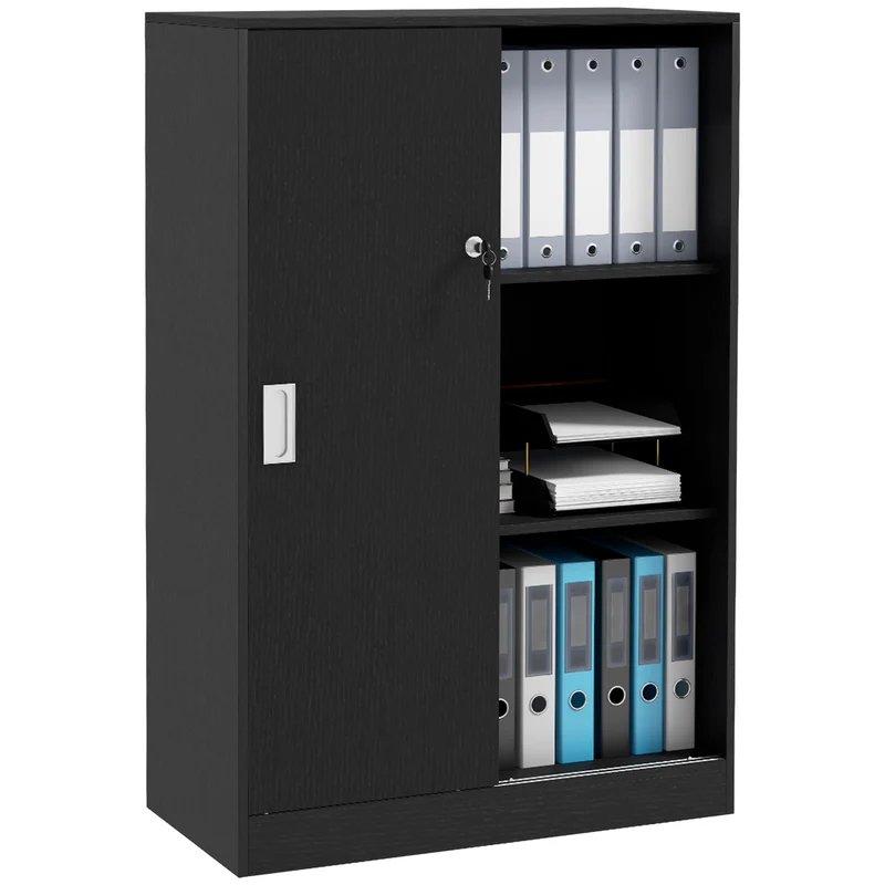 Armadietto da Ufficio 80x40x120 cm Ante Scorrevoli con 2 Chiavi di Sicurezza Nero