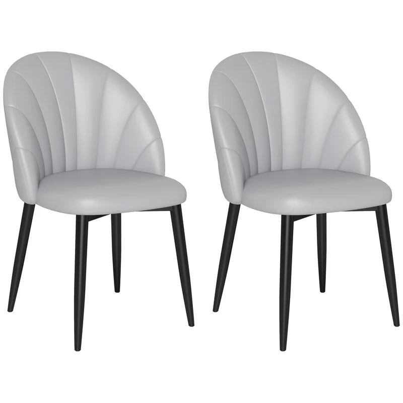 Set 2 Sedie da Pranzo Schienale a Conchiglia in Pelle PU Grigio Chiaro