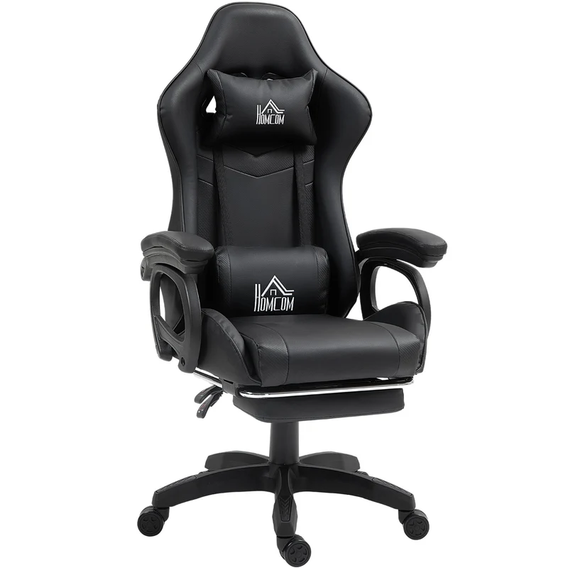 Sedia da Gaming 65x68x120-128 cm Reclinabile a 125° Poggiapiedi Retrattile Nero