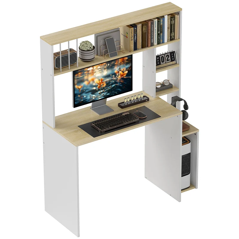 Scrivania per Computer Moderna 113x45x138.5 cm con Libreria e Porta CPU Rovere