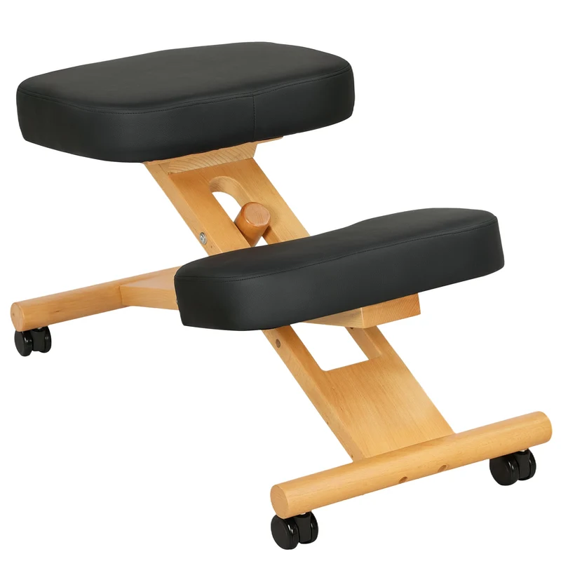 Sedia Ergonomica Posturale con Inginocchiatoio Altezza Regolabile 42x70x42-52 cm in Legno Nero