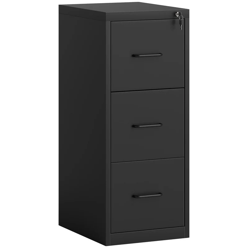 Cassettiera da Ufficio Schedario Portadocumenti a 3 Cassetti 36,5x46,2x99 cm in Acciaio Nero