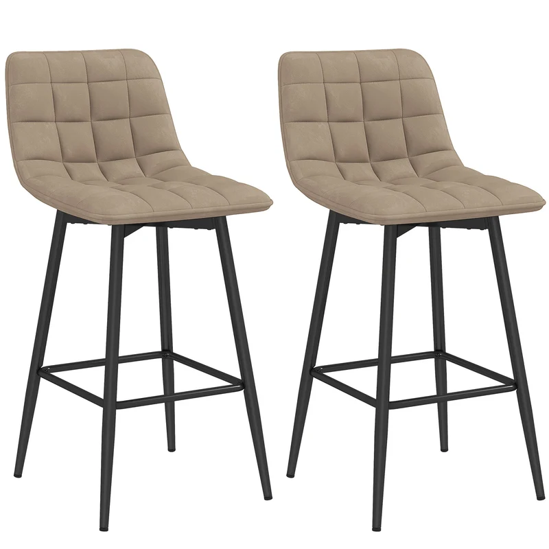 Set 2 Sgabelli da Cucina Stile Nordico 45x47x84 cm in Tessuto Effetto Velluto e Metallo Marrone