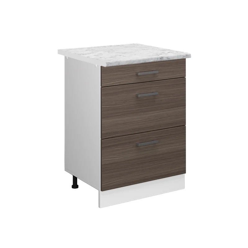 Mobiletto base per cucina R-Line Grigio nobile/Bianco 60 cm con cassetti PL Marmo Vicco