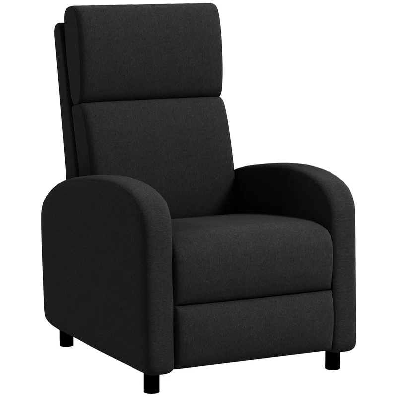 Poltrona Relax Reclinabile Manuale 160° con Poggiapiedi in Tessuto Effetto Lino Nero