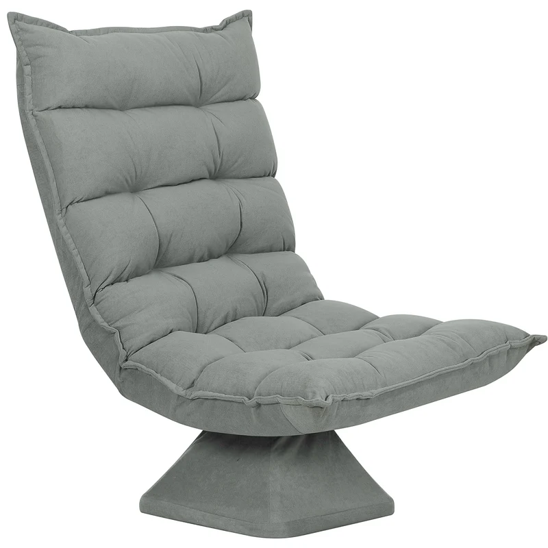 Poltrona Relax Girevole 360° con Schienale Regolabile in 5 Posizioni in Tessuto Effetto Velluto Grigio Chiaro