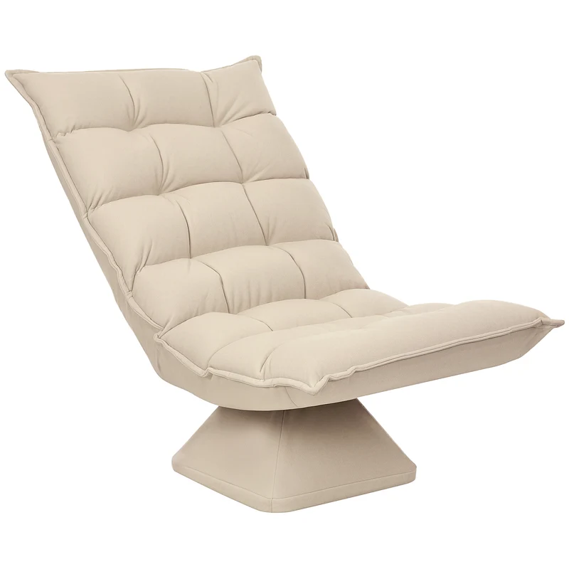 Poltrona Relax Girevole 360° con Schienale Regolabile in 5 Posizioni in Tessuto Effetto Lino Beige