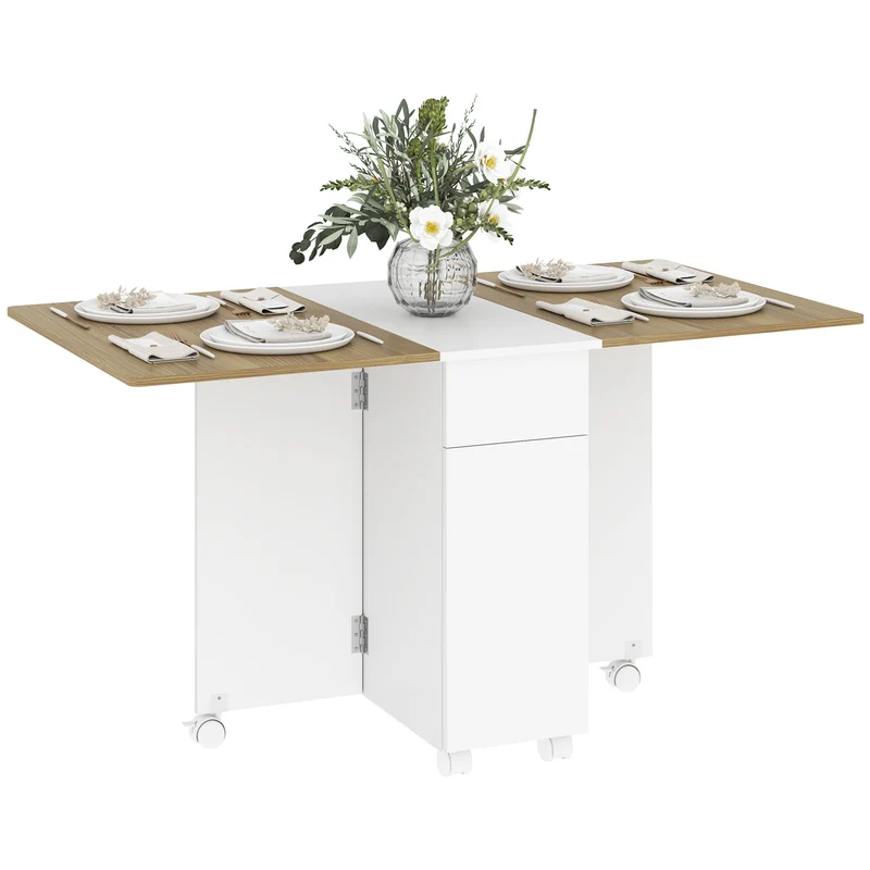 EasyComfort Tavolo Rettangolare Allungabile con 2 Cassetti e un Armadietto in Legno, 140x76x74 cm, Bianco e Color Legno