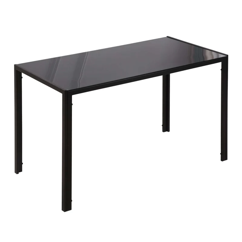 EasyComfort Tavolo da Cucina per 4 Persone in Metallo e Vetro Temperato, 120x60x75 cm, Nero