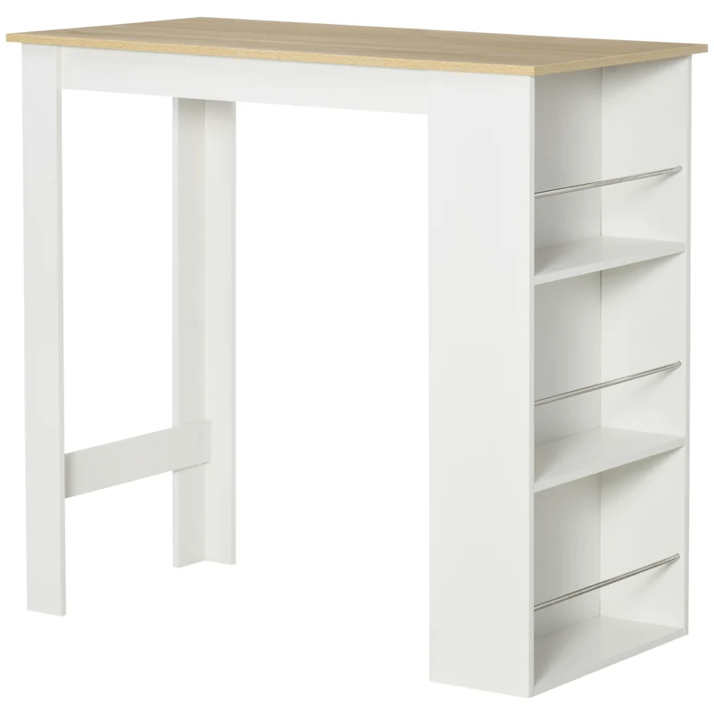 EasyComfort Tavolo da Bar con 3 Mensole e Barre Protettive, in Acciaio e Truciolato, 112x57x106 cm, Bianco