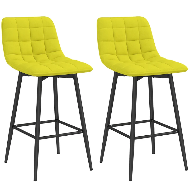 EasyComfort Set 2 Sgabelli da Cucina Stile Nordico in Tessuto Effetto Velluto e Metallo, 45x47x84 cm, Giallo