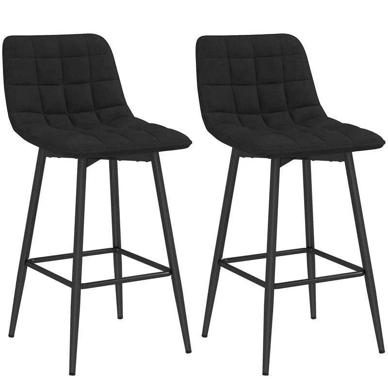 EasyComfort Set 2 Sgabelli da Cucina Stile Nordico in Tessuto Effetto Velluto e Metallo, 45x47x84 cm, Nero