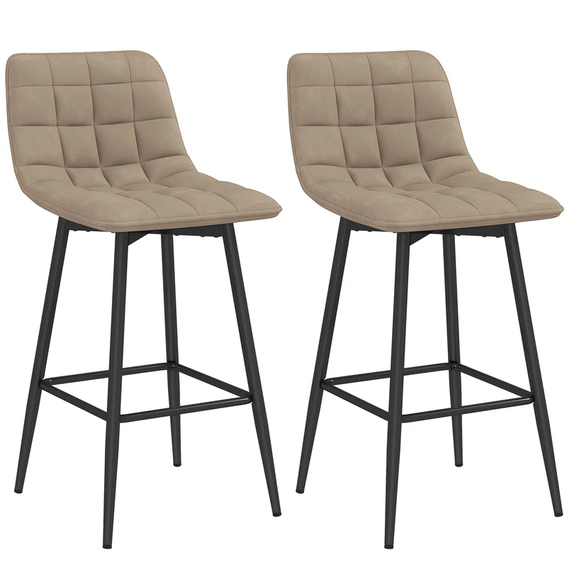 EasyComfort Set 2 Sgabelli Alti da Bar e Cucina Moderno con Schienale ergonomico e poggiapiedi, in Tessuto Effetto Velluto e Metallo, Marrone