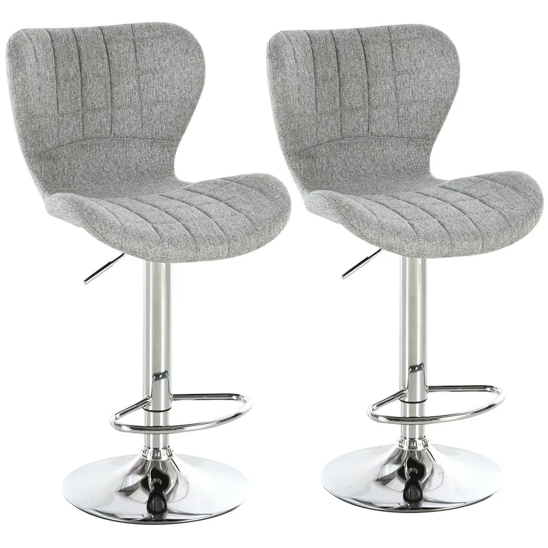 EasyComfort Set 2 Sgabelli da Bar Girevoli con Altezza Regolabile, Poggiapiedi e Schienale in Tessuto, Grigio